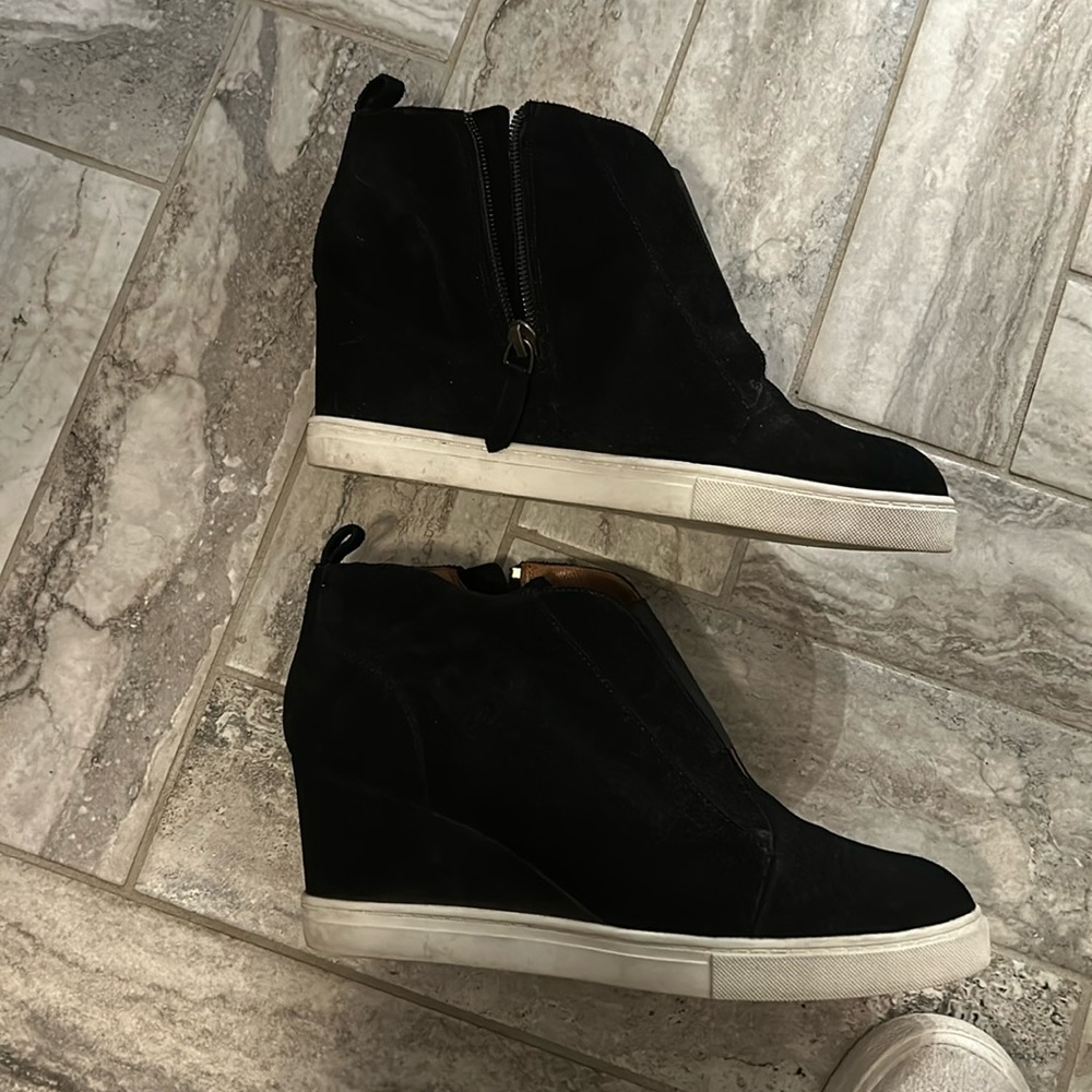 L paolo wedge black suede wedge bootie
